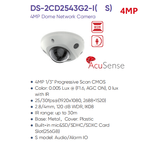Telecamera Di Sicurezza IP Hikvision 4MP AcuSense Fixed Mini, DS-2CD2046G2-IU(2.8MM), Visione Notturna